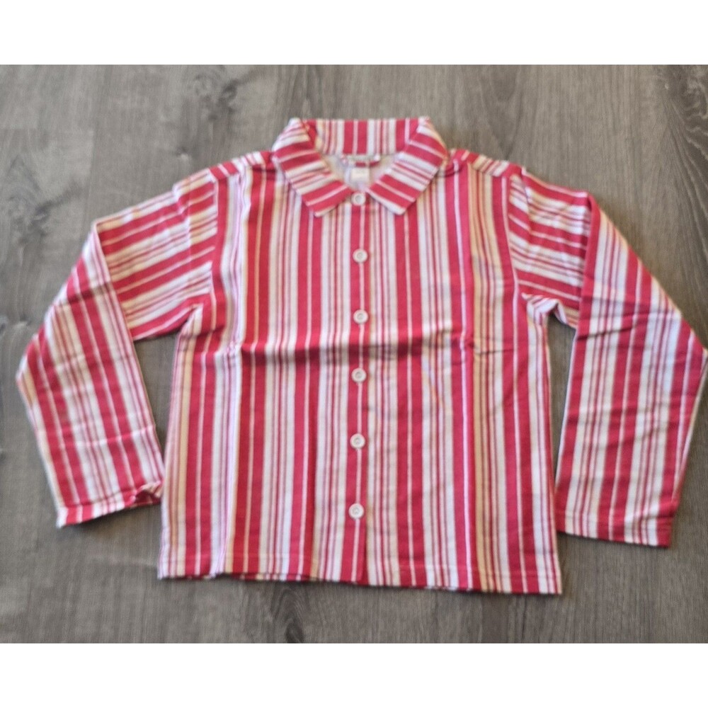 New Old Stock GARNET HILL Kids Flannel Red Stripped Pj Top Size 10 Christmas